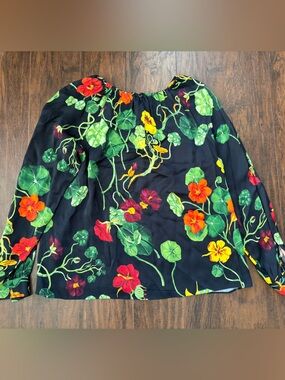 Beautiful Oscar De La Renta black floral blouse Sz XL